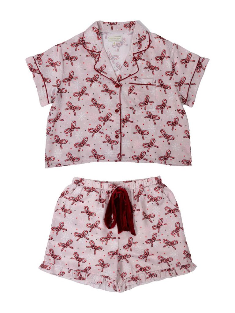 Simply Southern Candy Bow Holiday PJ Shorts & Button Top Set