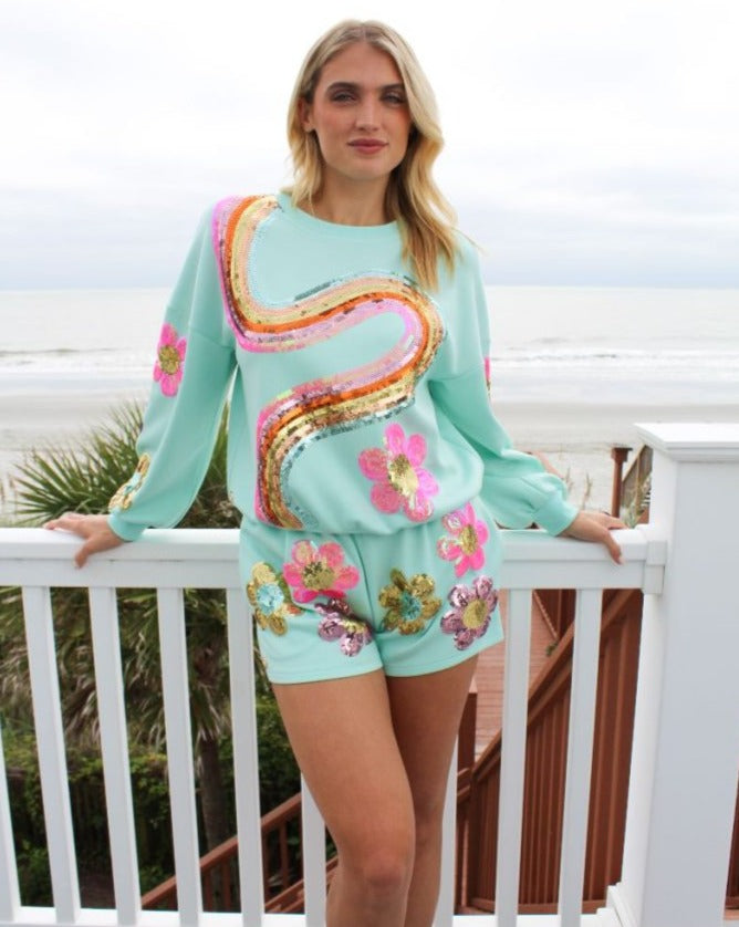 Simply Southern Groovy Sequins Shorts & Sweater T-Shirt Set