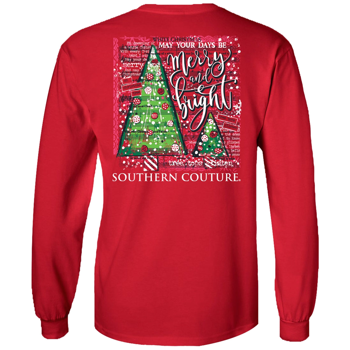 Southern Couture Classic Merry & Bright Sheet Music Holiday Long Sleeve T-Shirt