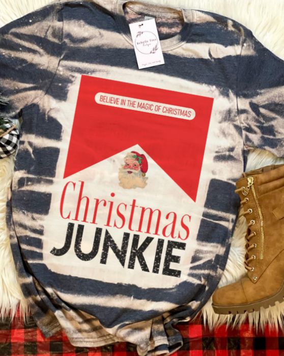 Christmas Junkie Bleached Dye Canvas Girlie T Shirt