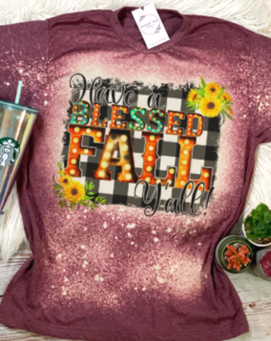 Have a Blessed Fall Y'all Bleached Dye Canvas Girlie T Shirt