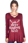 SALE Oh Deer Christmas is Here Holiday Criss Cross Long Sleeve Shirt