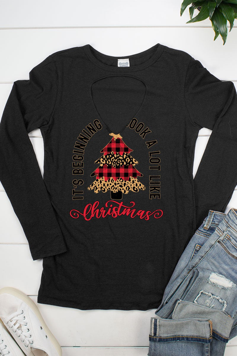 Its Beginning to Look a lot like Christmas Cut Out Long Sleeve Shirt