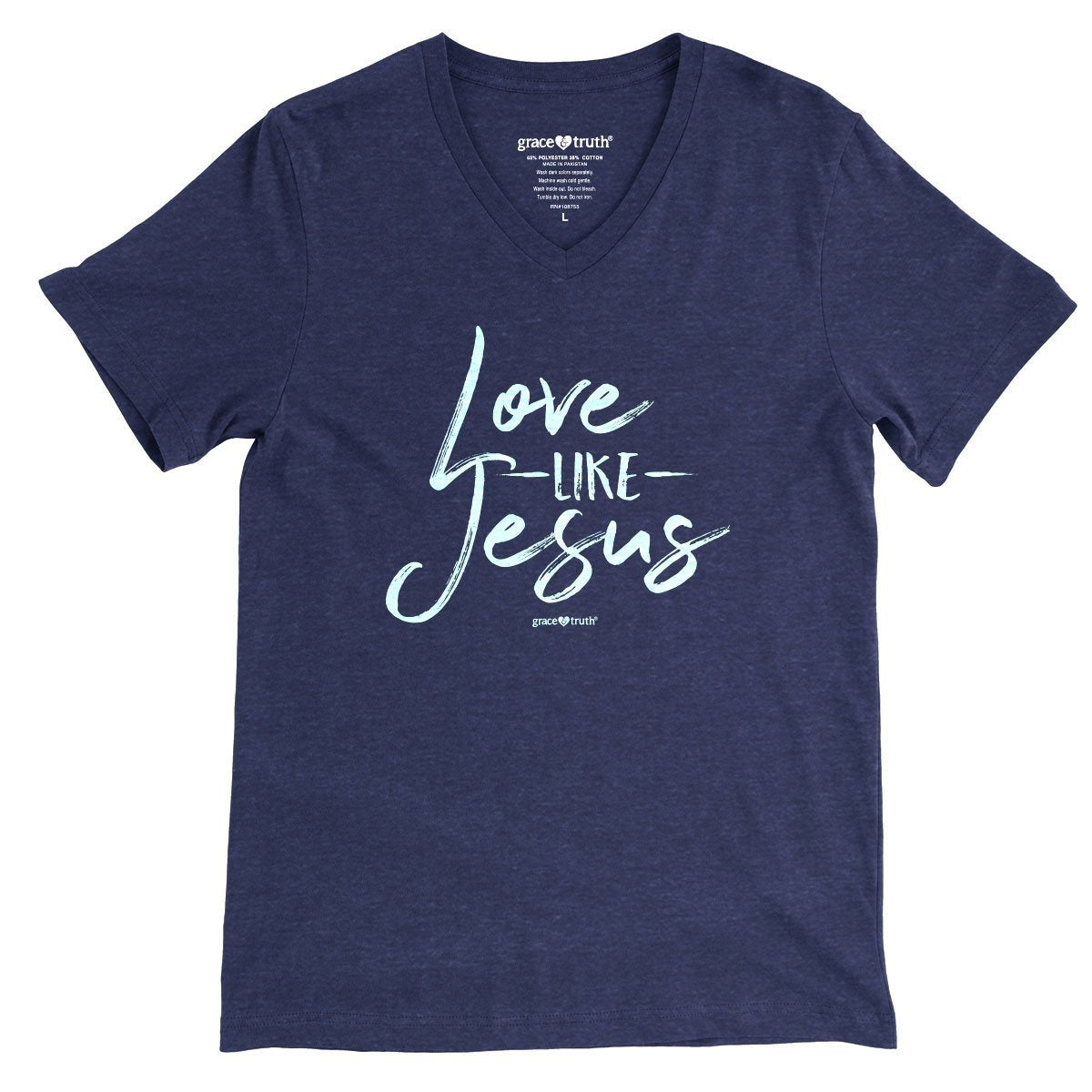 Cherished Girl Grace & Truth Love like Jesus V-Neck Girlie Christian Bright T Shirt