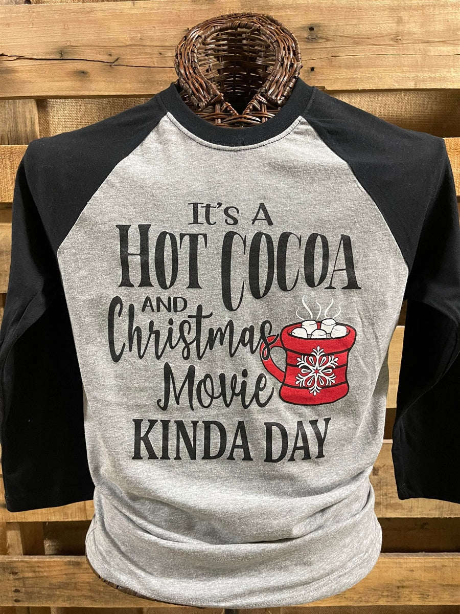 Southern Chics Cocoa & Christmas Movies Raglan Canvas 3/4 Long Sleeve T-Shirt