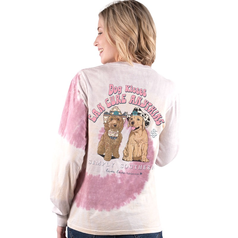 SALE Simply Southern Dog Kisses Cure Anything Tie Dye Long Sleeve T-Shirt
