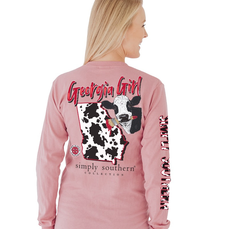 Simply Southern Georgia Girl Cow Print Long Sleeve T-Shirt