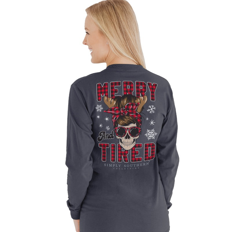 SALE Simply Southern Preppy Merry & Tired Holiday Long Sleeve T-Shirt