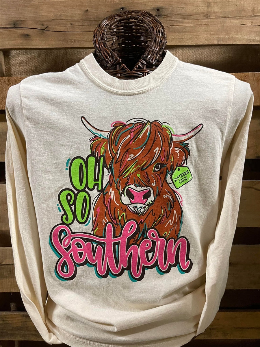 Southern Chics Highland Cow Comfort Colors Long Sleeve T-Shirt
