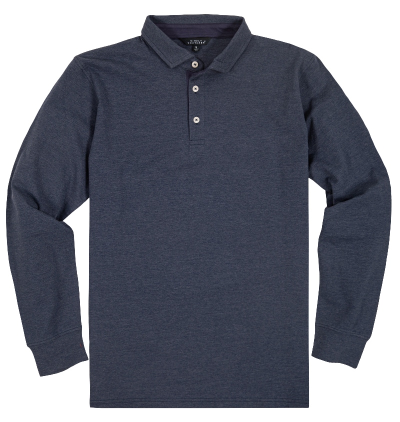 Simply Southern Classic Heather Navy Unisex Polo Long Sleeve T-Shirt