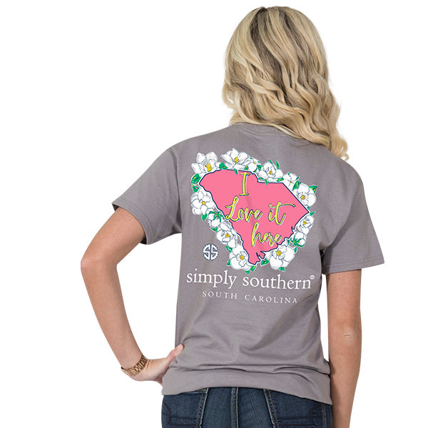 SALE Simply Southern South Carolina State I Love it Here Home Flowers SC T-Shirt