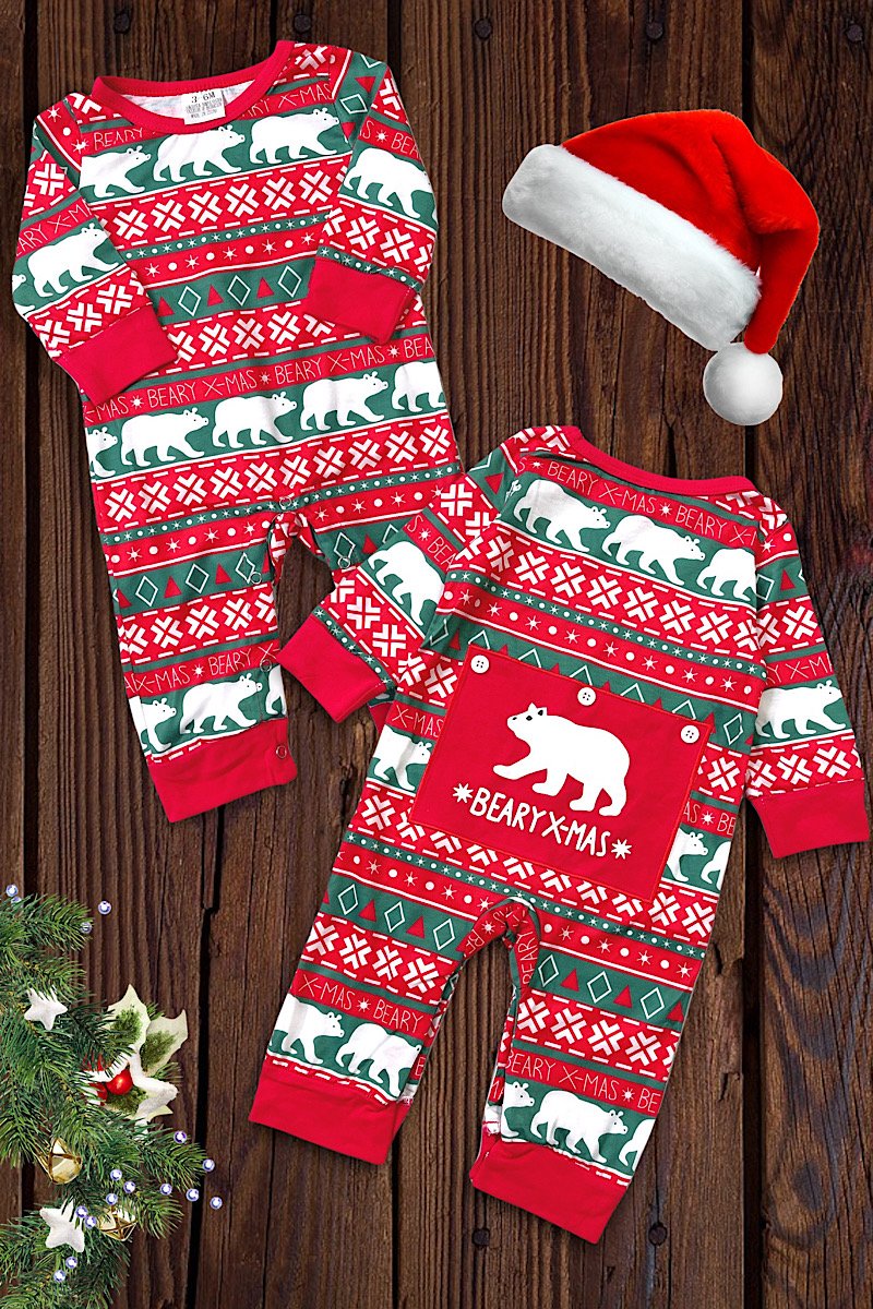 Beary X-mas Christmas Bear Booty Patch Holiday Baby Onesie Romper
