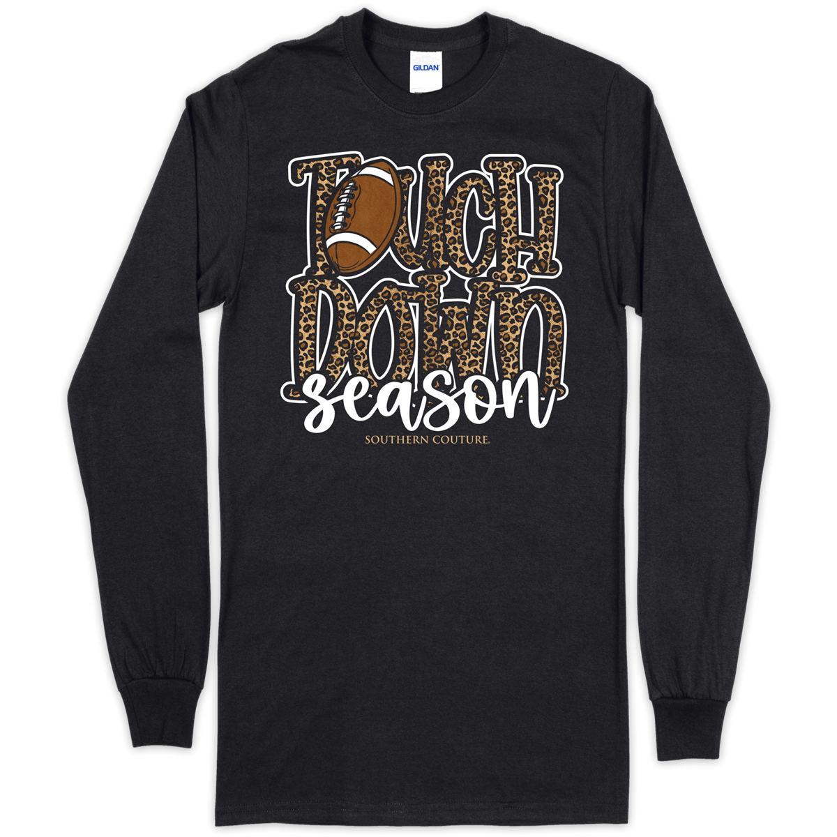 Southern Couture Leopard Touchdown Season Football Soft Long Sleeve T-Shirt