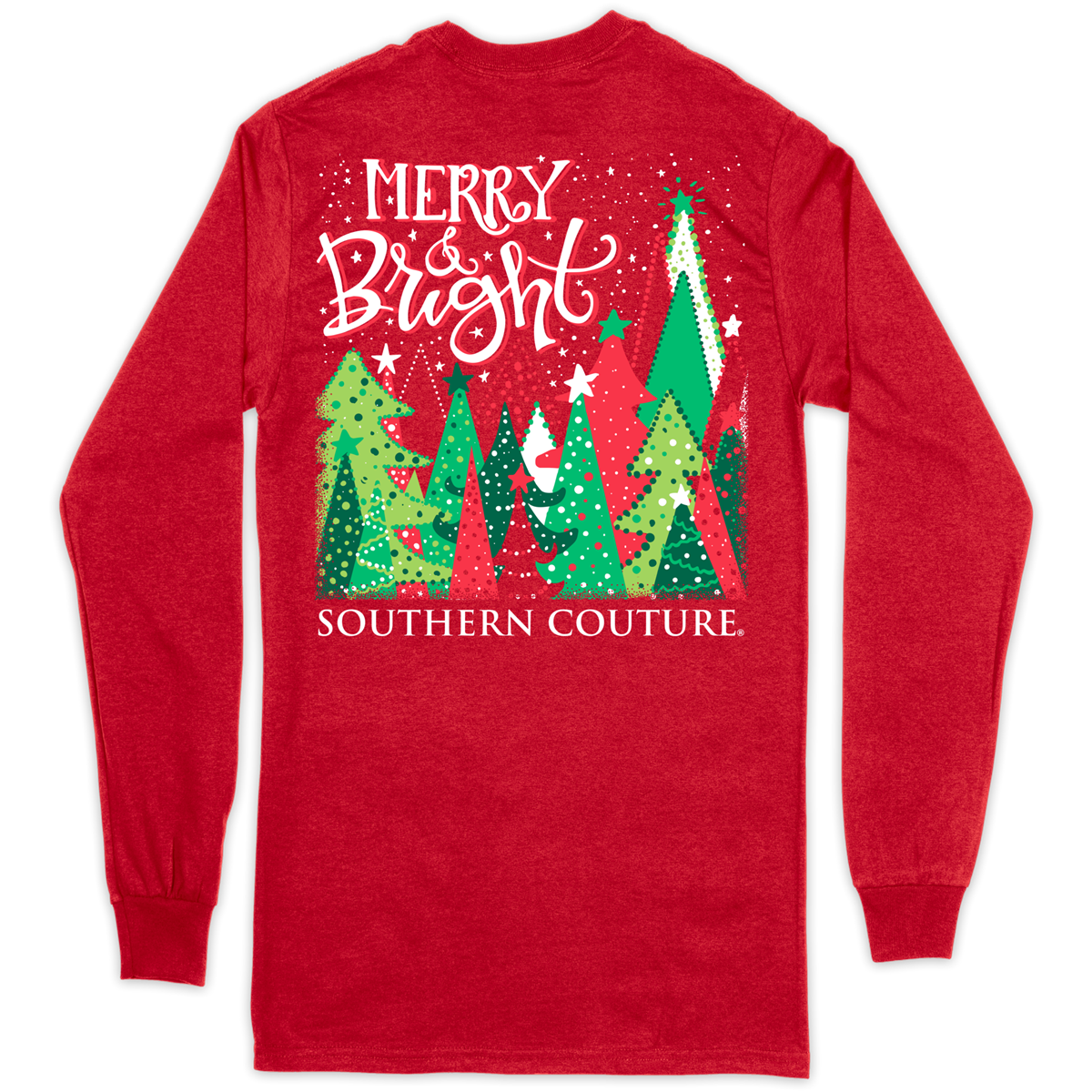 Southern Couture Classic Merry & Bright Trees Holiday Long sleeve T-Shirt