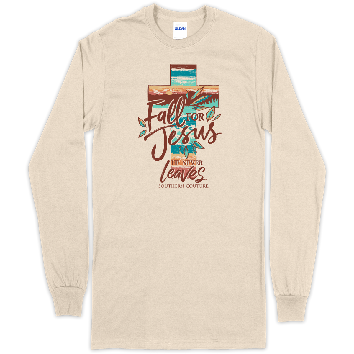 Southern Couture Fall for Jesus Cross Soft Long Sleeve T-Shirt