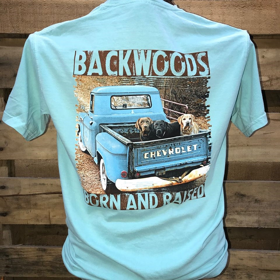 Backwoods Born & Raised Country Truck Lab Dogs Comfort Colors Unisex Bright T Shirt