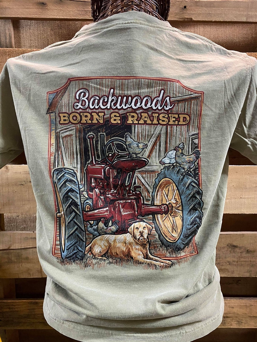 Backwoods Born & Raised Tractor Dog Comfort Colors Bright Unisex T Shirt