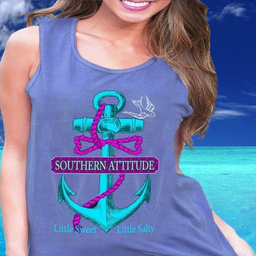 Southern Attitude Preppy Salty Anchor Bow Tank Top