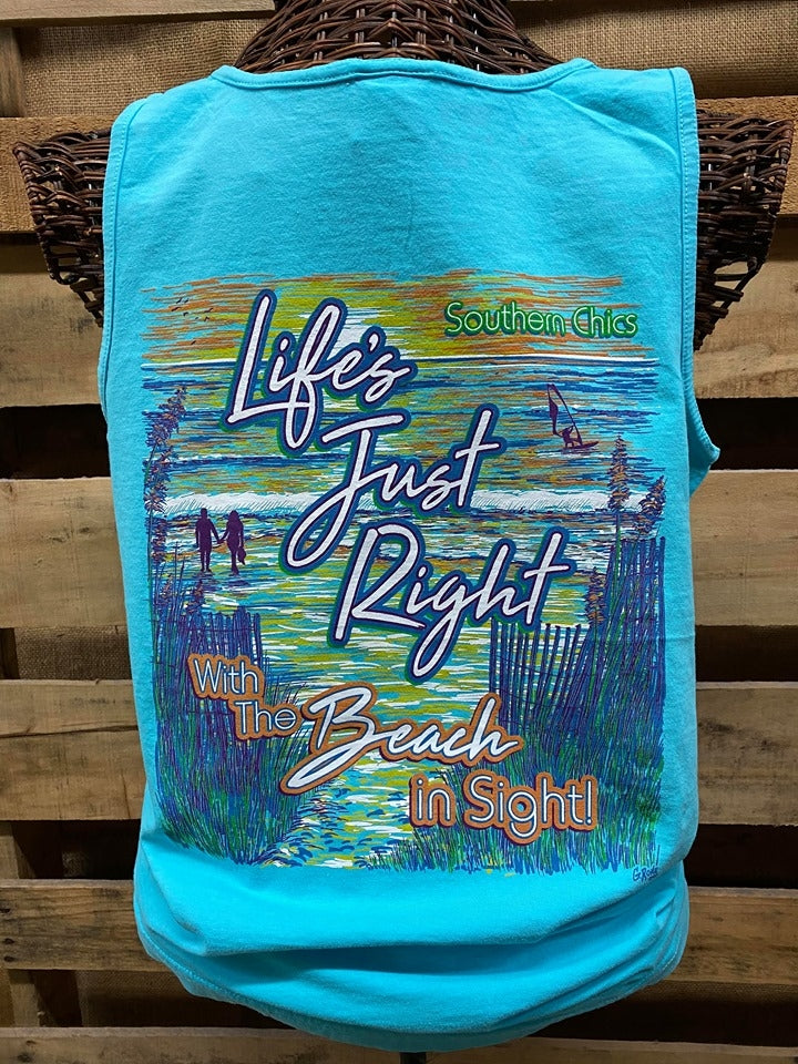 Southern Chics Life's Just Right with a Beach in Sight Comfort Colors Bright T Shirt Tank Top