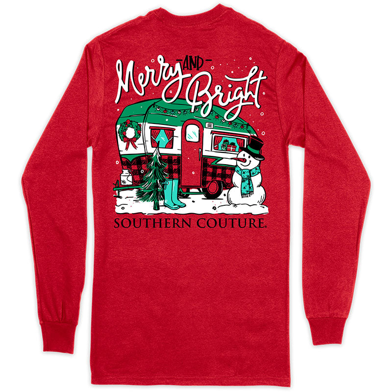 Southern Couture Classic Merry & Bright Camper Holiday Long Sleeve T-Shirt