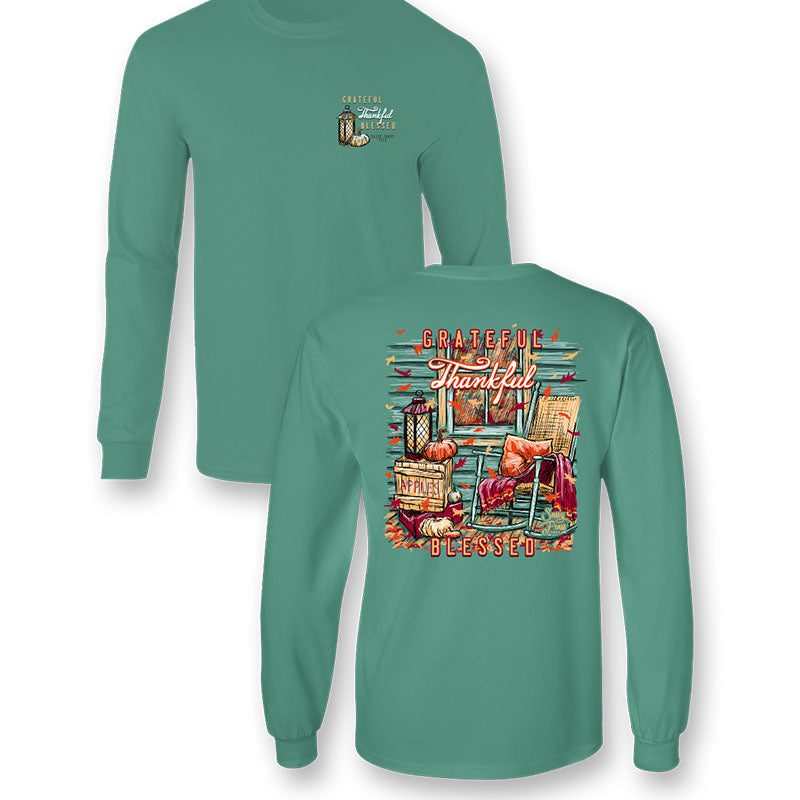 Sassy Frass Thankful Fall Porch Comfort Colors Long Sleeve T-Shirt