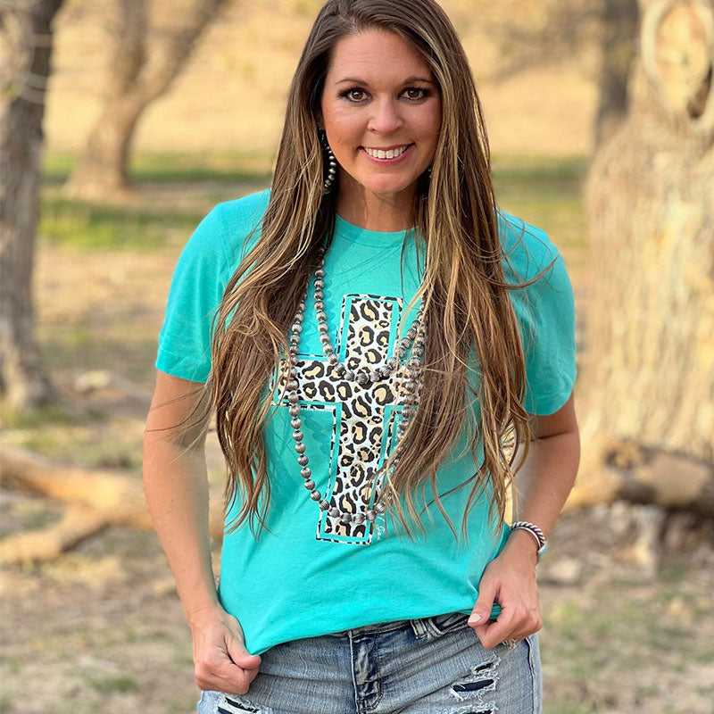 Texas True Threads Leopard Cross Canvas T-Shirt
