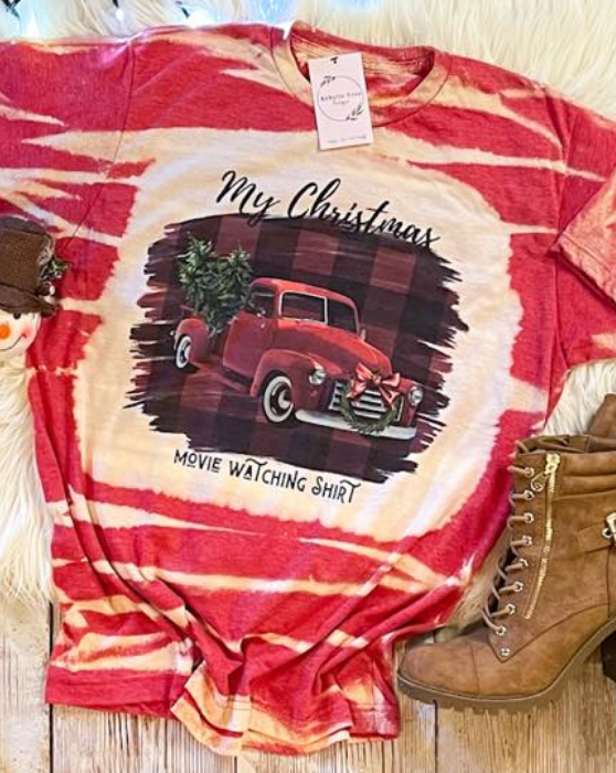 My Christmas Movie Watching T Shirt Bleached Dye Canvas Girlie T Shirt