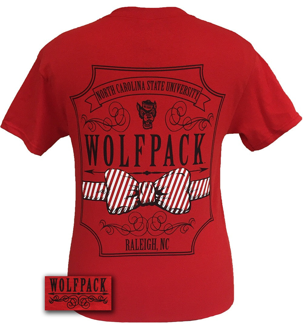 North Carolina NC State Wolf pack Script Prp Prep Bow Girlie Bright T Shirt