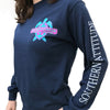 Country Life Outfitters Southern Attitude Snappy Turtle Anchor Bow Navy Vintage Girlie Bright Long Sleeve T Shirt