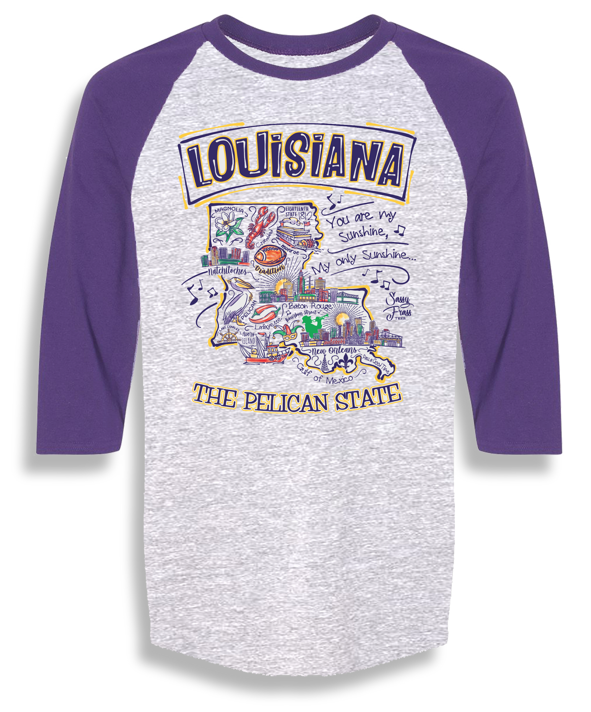 Sassy Frass Louisiana Pelican State LA Raglan Girlie Bright T Shirt
