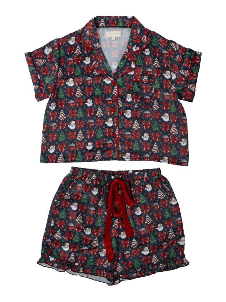 Simply Southern Tree Santa Holiday PJ Shorts &amp; Button Top Set