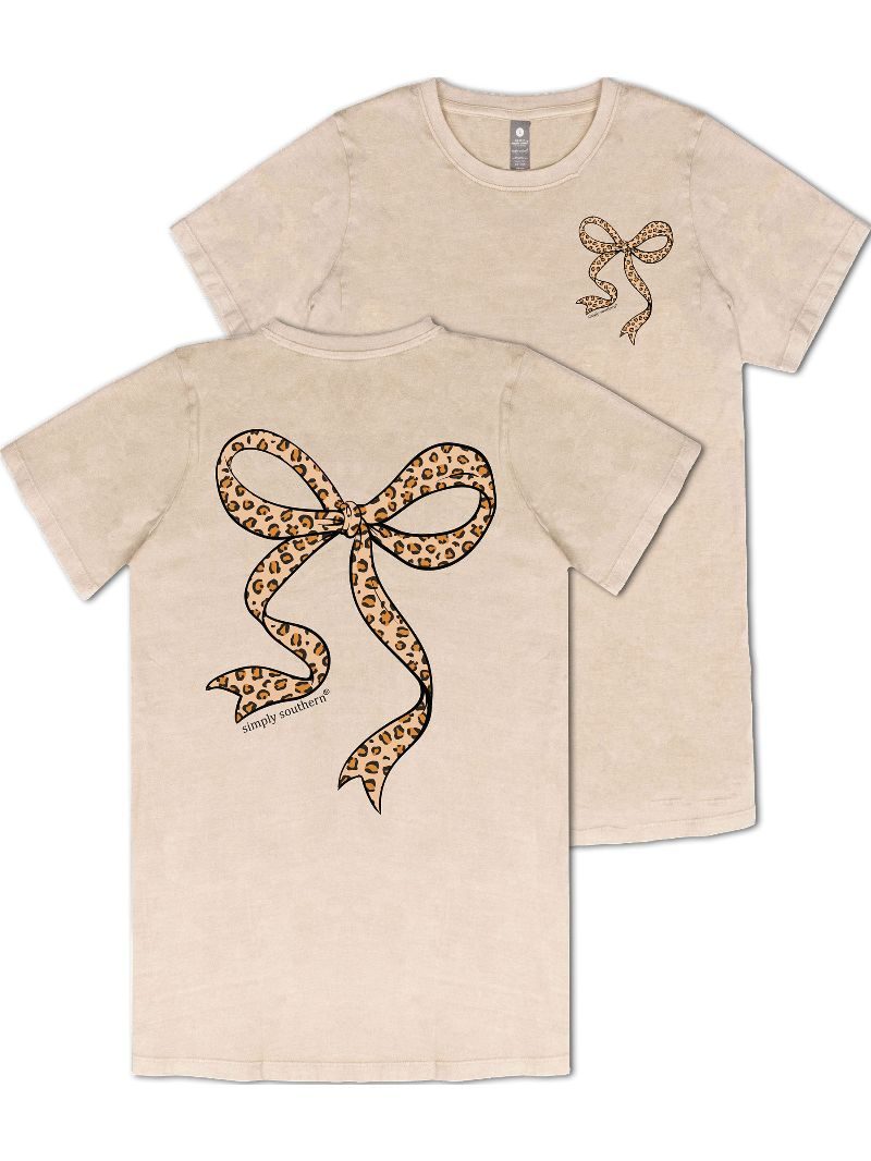 Simply Southern Leopard Bow Washed Cream T-Shirt