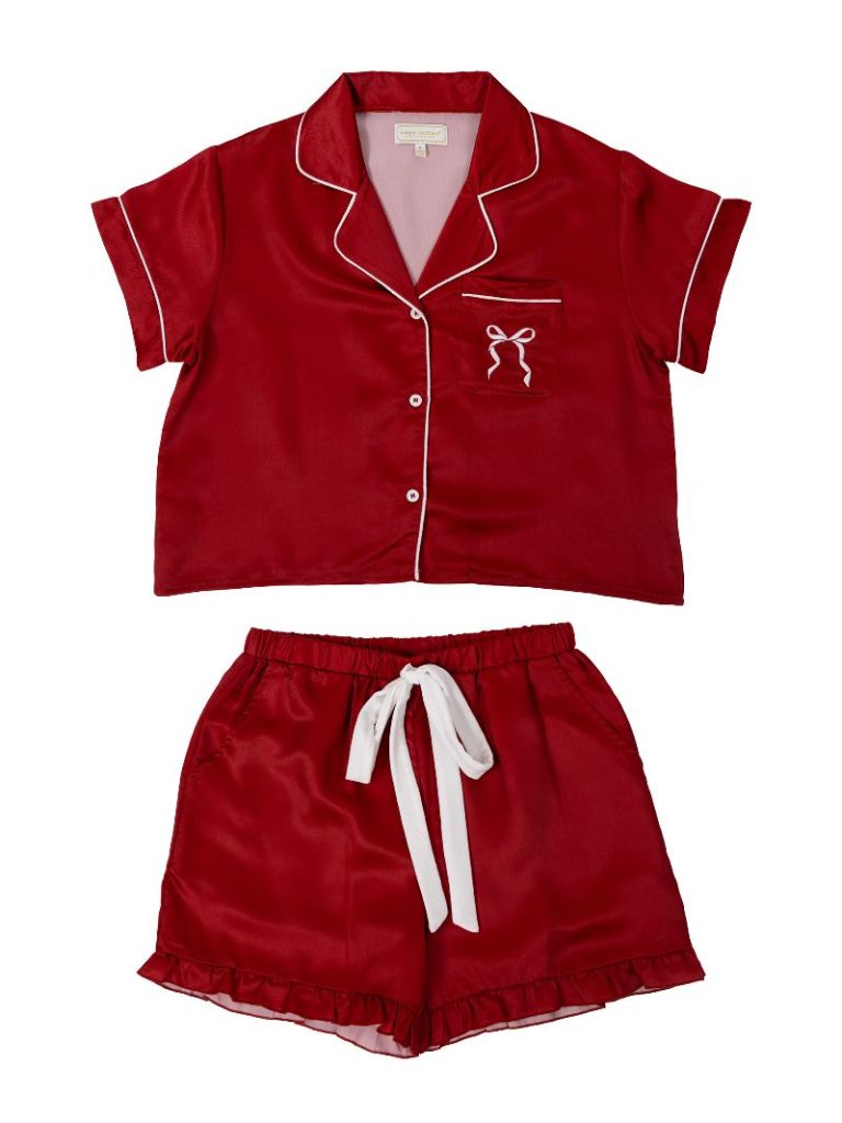 Simply Southern Red Bow Holiday PJ Shorts &amp; Button Top Set