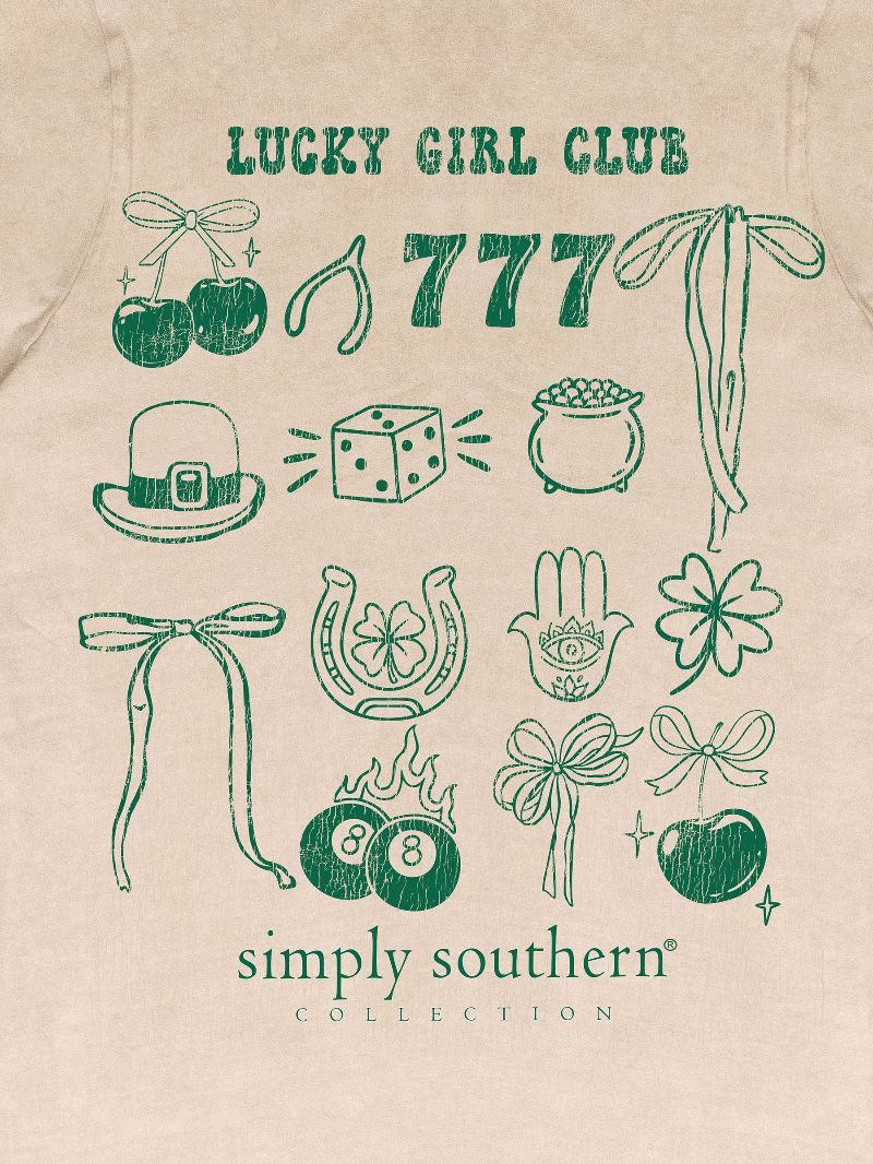 Simply Southern Lucky Girls Club Irish Washed Cream T-Shirt