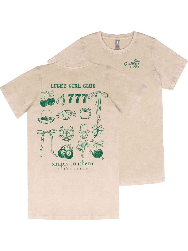 Simply Southern Lucky Girls Club Irish Washed Cream T-Shirt