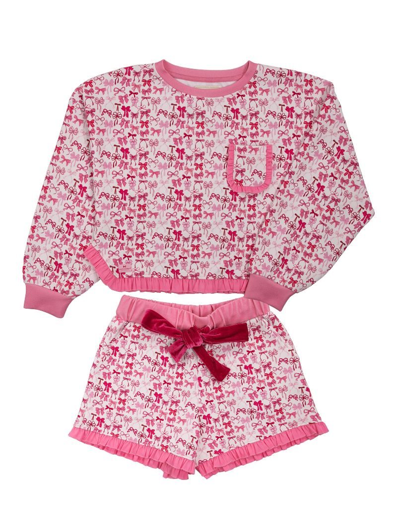 Simply Southern Bow Ruffle PJ Shorts &amp; Long Sleeve T-Shirt Set
