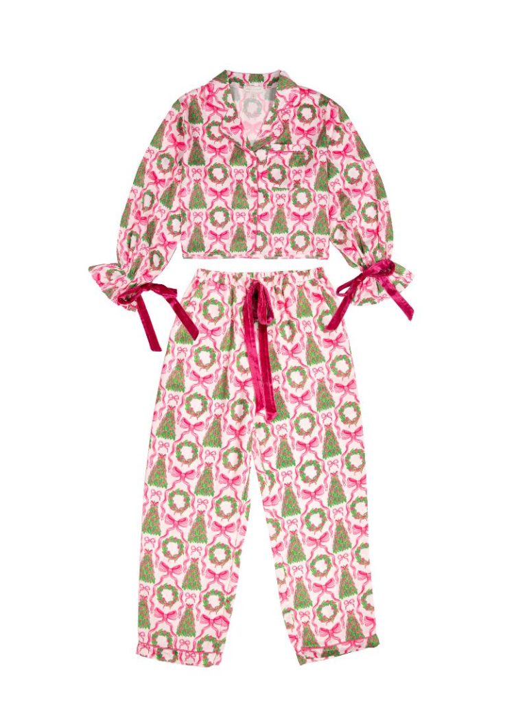 Simply Southern Tree Bow Holiday PJ Pants &amp; Long Sleeve T-Shirt Set