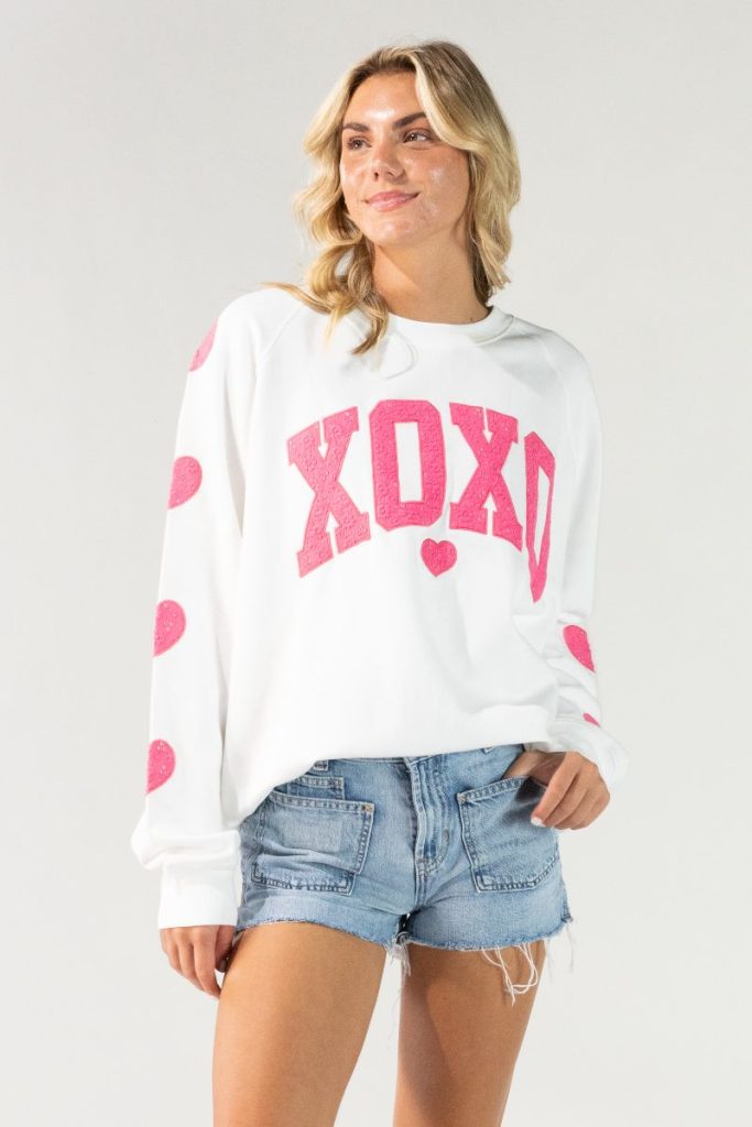 Simply Southern XOXO Heart Long Sleeve Crew Sweatshirt