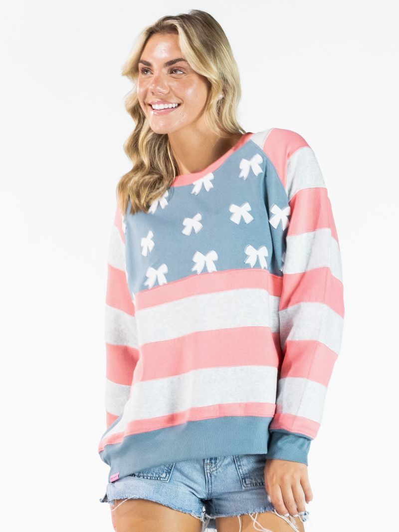 Simply Southern USA Bows Patch Crew Sweatshirt - SimplyCuteTees