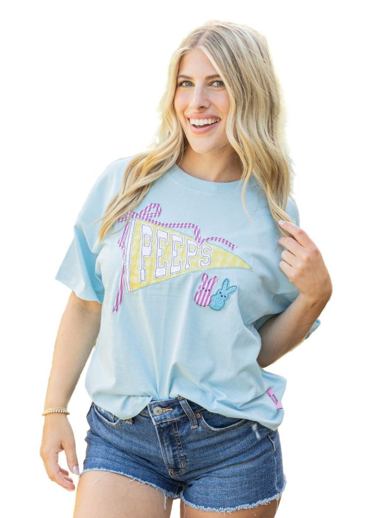 Simply Southern Peeps Easter Pennant Bow Applique T-Shirt - SimplyCuteTees