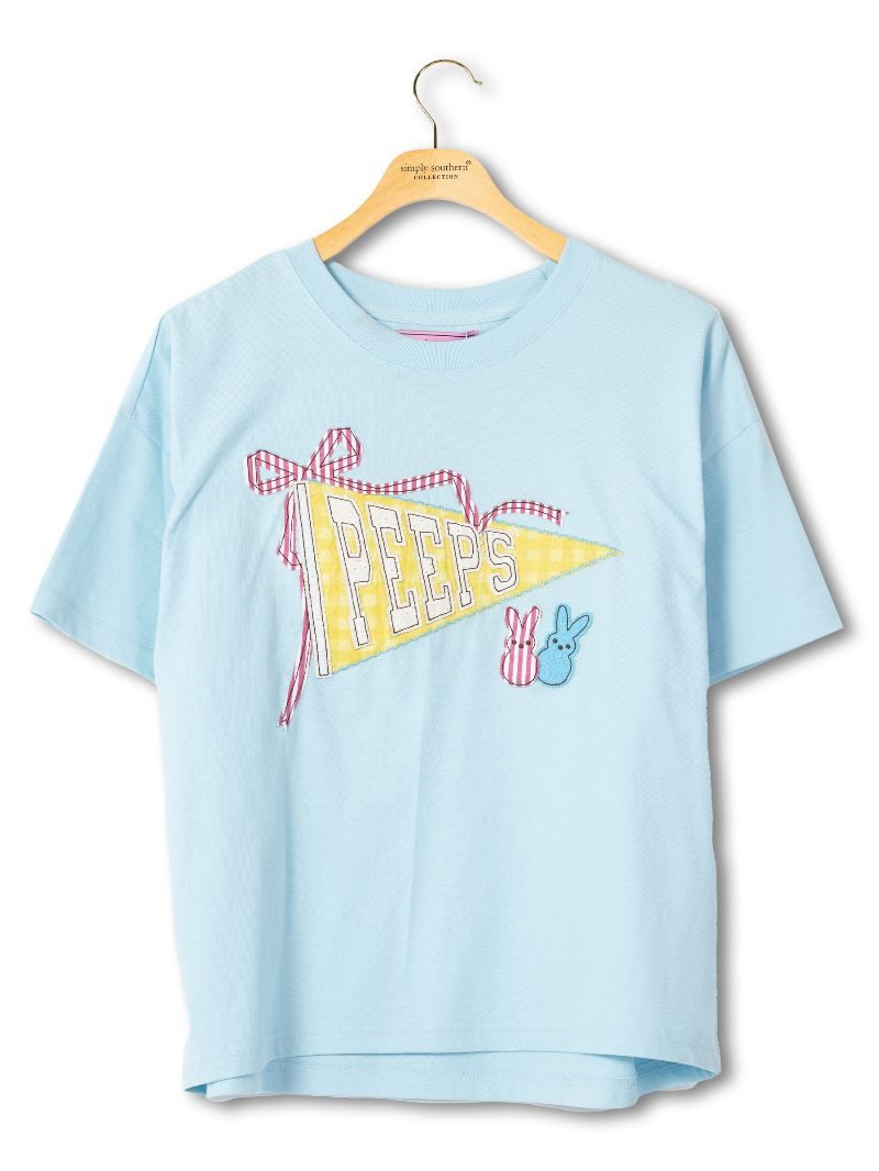 Simply Southern Peeps Easter Pennant Bow Applique T-Shirt - SimplyCuteTees