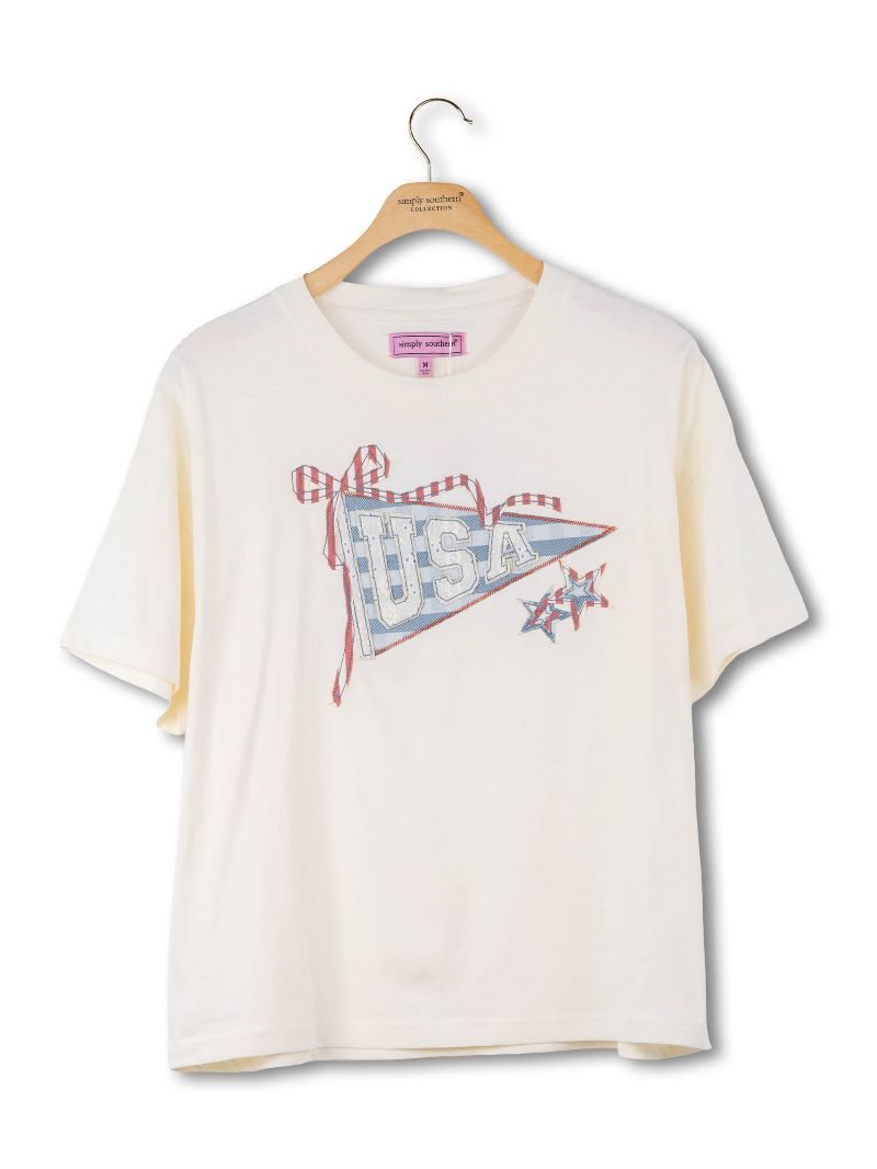 Simply Southern USA Pennant Bow Applique T-Shirt - SimplyCuteTees
