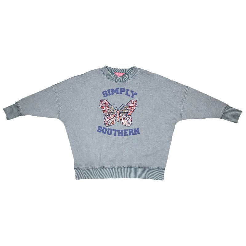 Simply Southern Distressed Butterfly Pullover Jersey Sweatshirt
