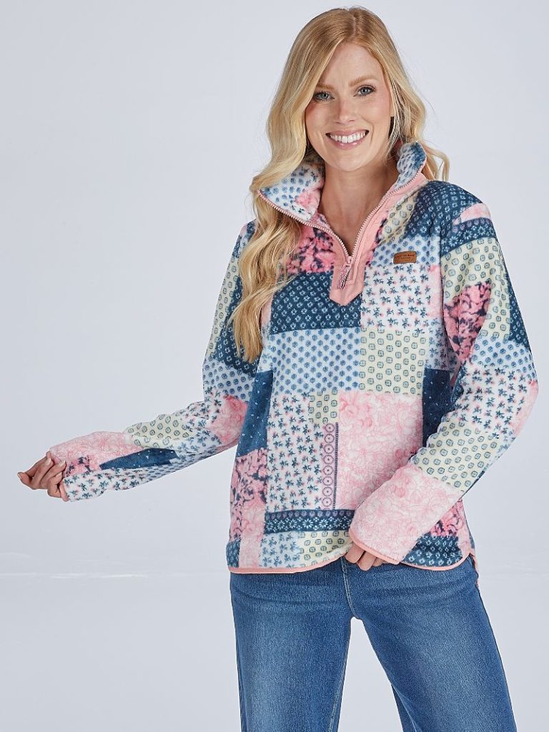 Simply Southern Quarter Zip Quilted Pattern Pullover Sweater Jacket