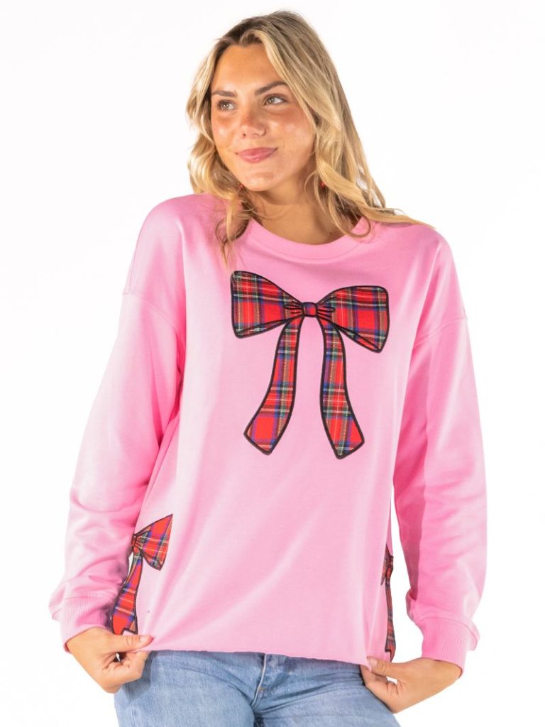 Simply Southern 0226 Bow Ribbon Holiday Long Sleeve Crew Sweatshirt