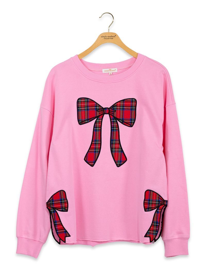 Simply Southern 0226 Bow Ribbon Holiday Long Sleeve Crew Sweatshirt