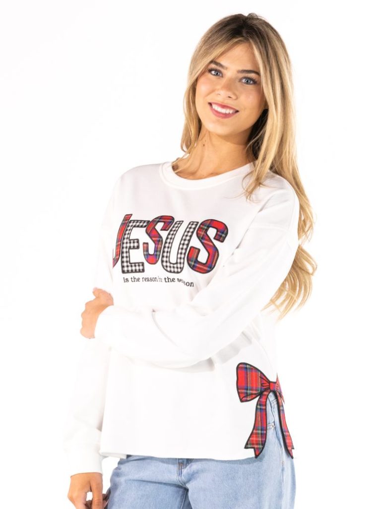 Simply Southern 0226 Jesus Bow Holiday Long Sleeve Crew Sweatshirt