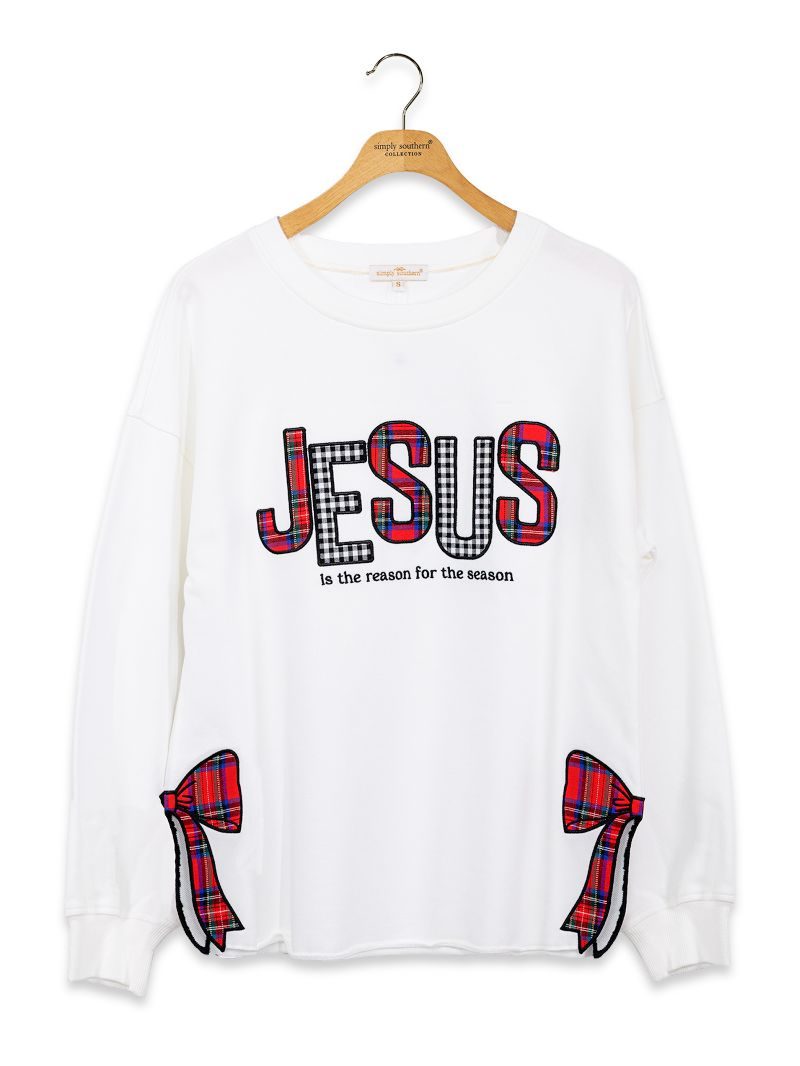 Simply Southern 0226 Jesus Bow Holiday Long Sleeve Crew Sweatshirt