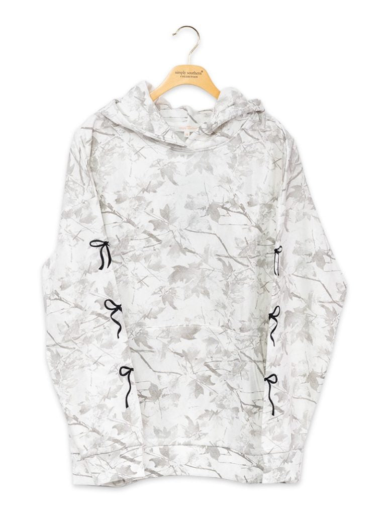 Simply Southern Bow White Camo Pattern Alice Long Sleeve Hoodie