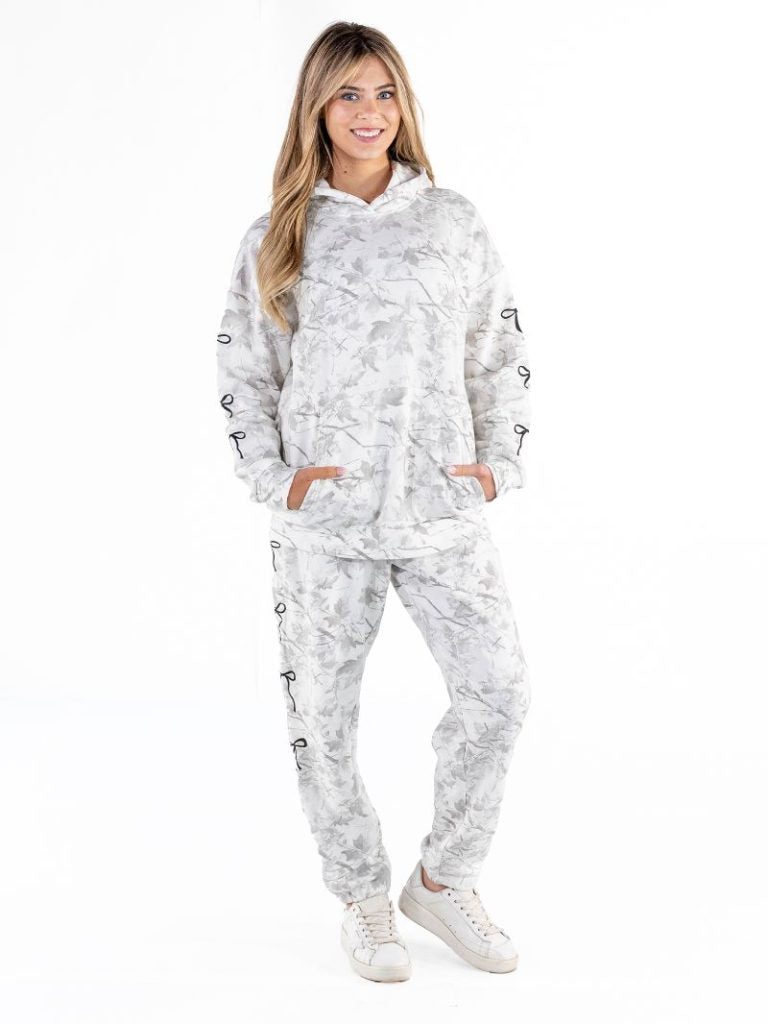 Simply Southern 0226 Bow White Camo Pattern Alice Long Sleeve Hoodie